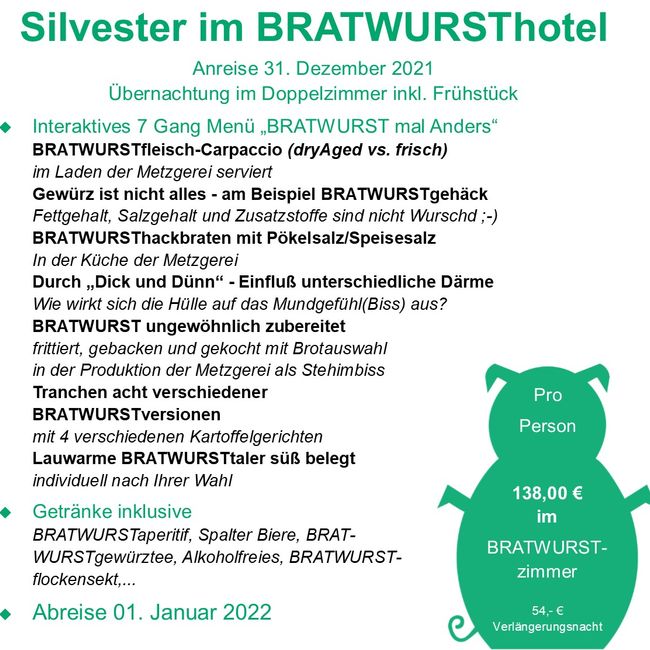 Silvester im BRATWURSThotel - BRATWURSTmenue anders