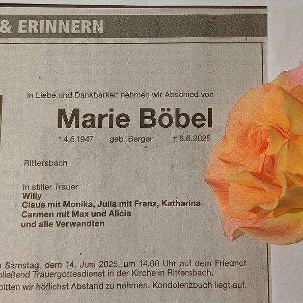Todesanzeige Marie Böbel - umdieWurst.de